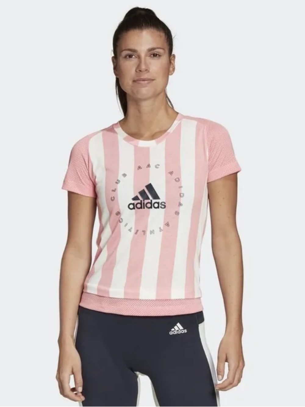 Adidas Pink and White Striped Tee
